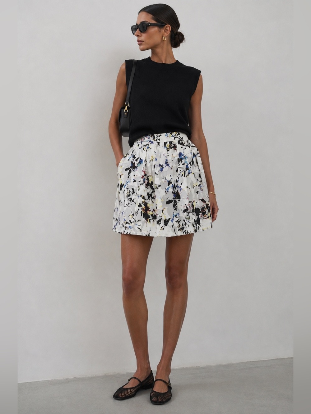 Elizabeth and James Risley Print A-Line Skirt Size 0 White Floral Fil Coupé Plea